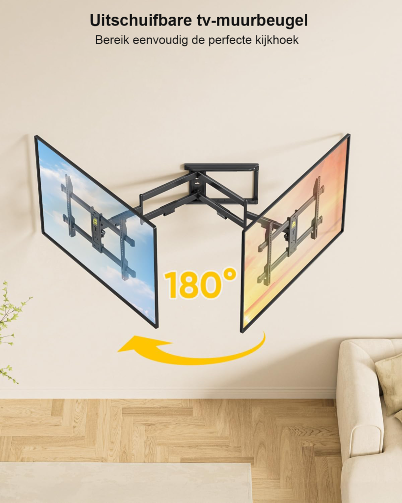 Zwenkbare TV wandbeugel met 765mm lange arm voor 37 tot 75 inch platte en curve TV's met VESA 600x400mm