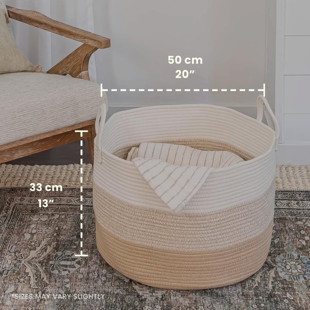 XXL katoenen opbergmand 50x33 cm in honingtinten voor speelgoed, dekens en babykamer opslag
