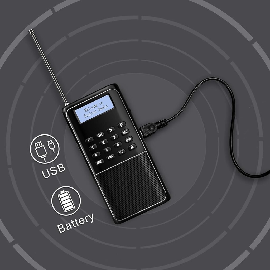 Draagbare DAB+ FM digitale radio met Bluetooth en batterij in zwarte uitvoering voor onderweg en keuken