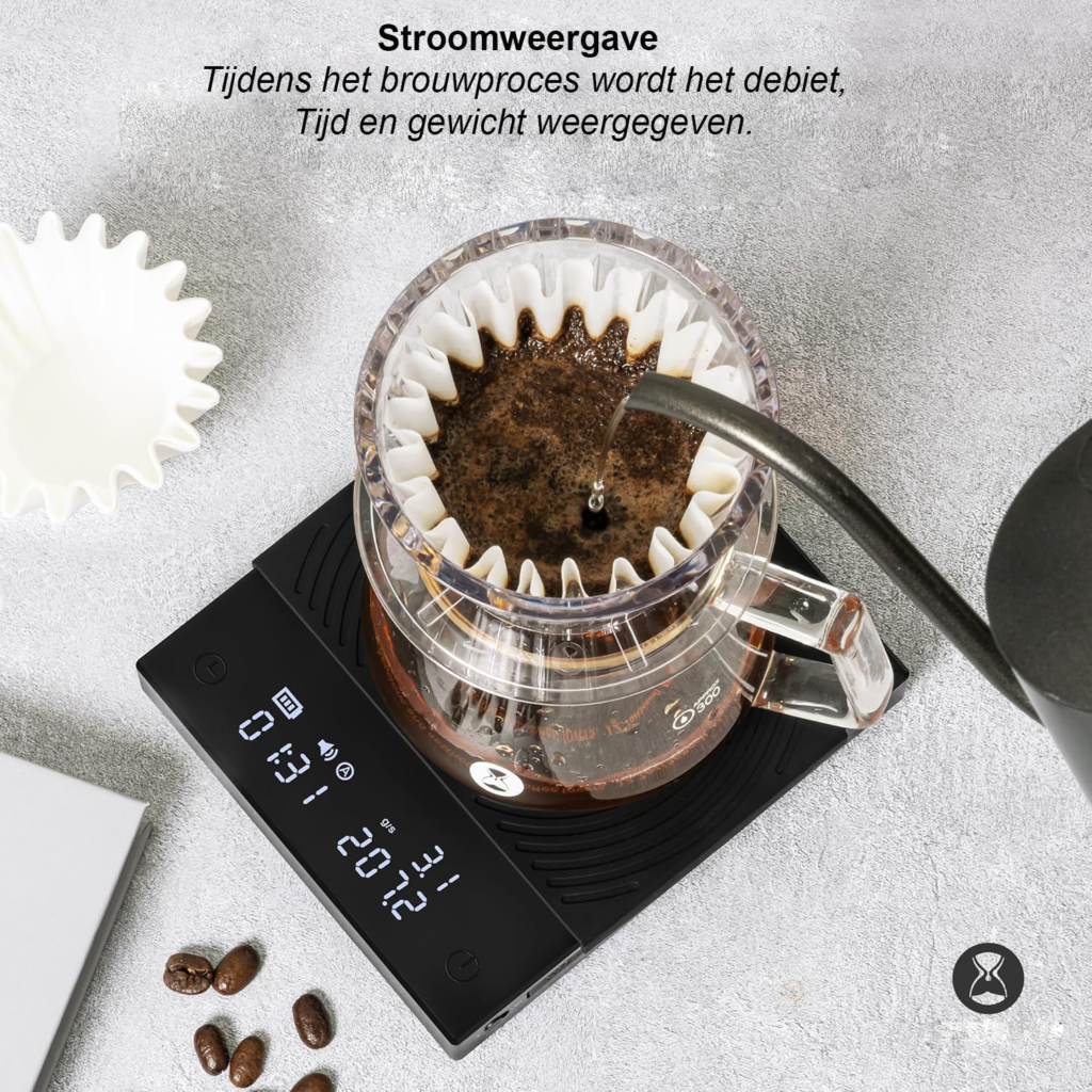 Digitale koffieweegschaal met timer en 0,1 g precisie voor espresso en pour-over koffie zwart
