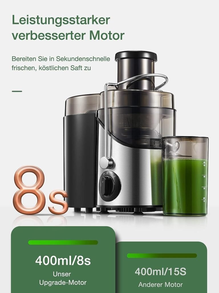 RVS groente- en fruitpers 400W zilver met 65 mm vulopening en 3 snelheden voor verse sapbereiding