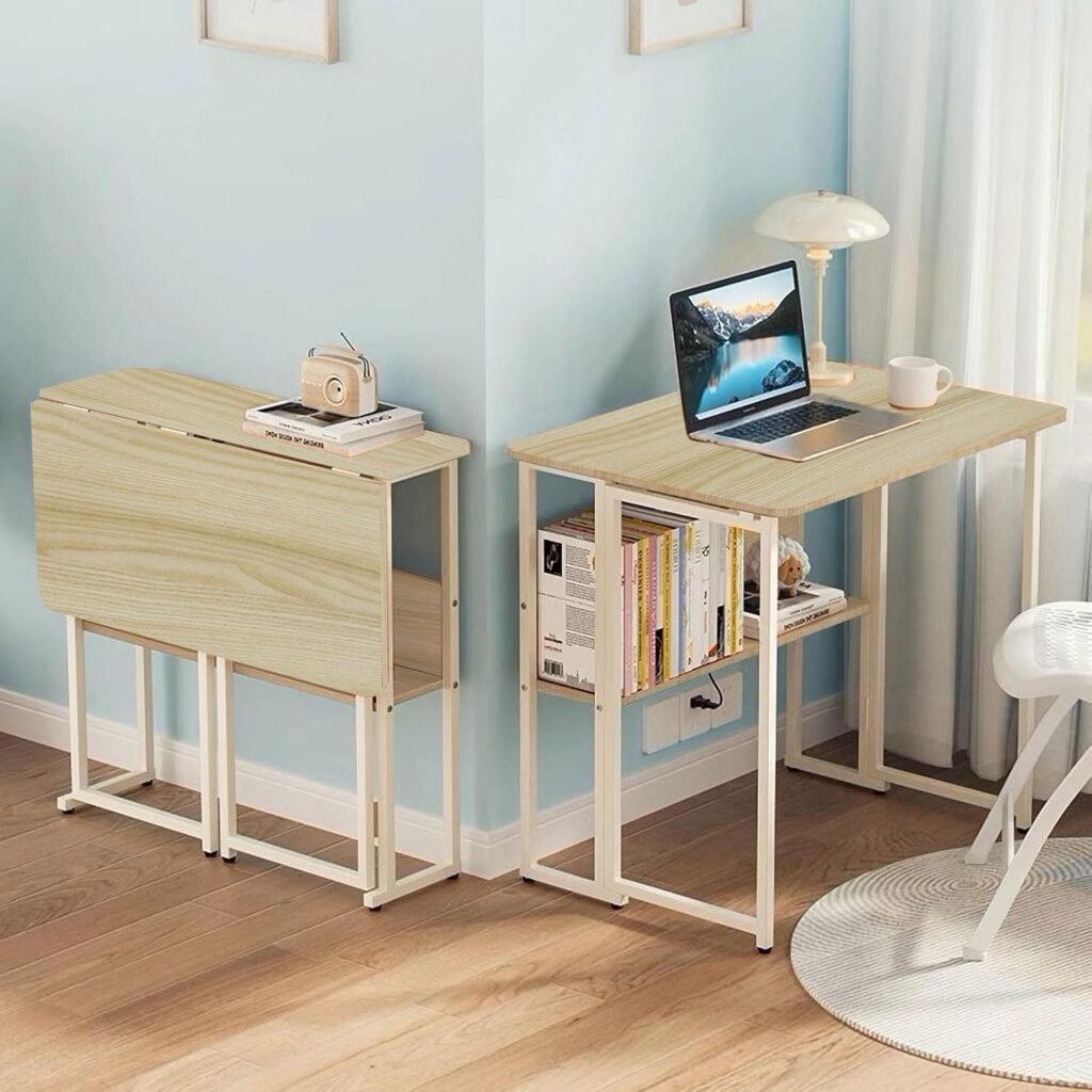 Vouwbureau met wielen en opberplank eiken kleur 80x58x75 cm voor thuis en kantoor