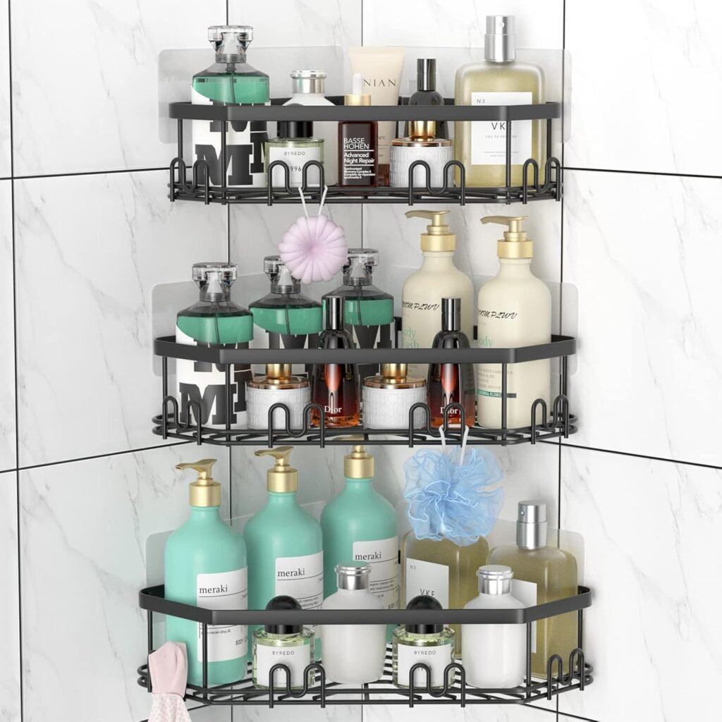 Hoekplanken met haken zelfklevend, set van 2 voor badkamer, keuken en slaapkamer opbergruimte