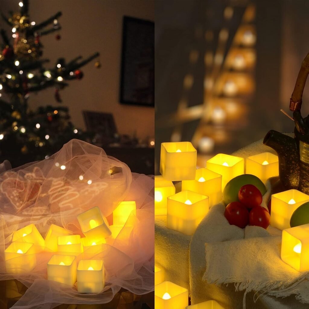 LED Theelichtjes Set 12 Stuks - Flikkerende Kaarsen Zonder Vlam voor Sfeerverlichting - Warm Wit op Batterij - Vierkant 3,5 cm