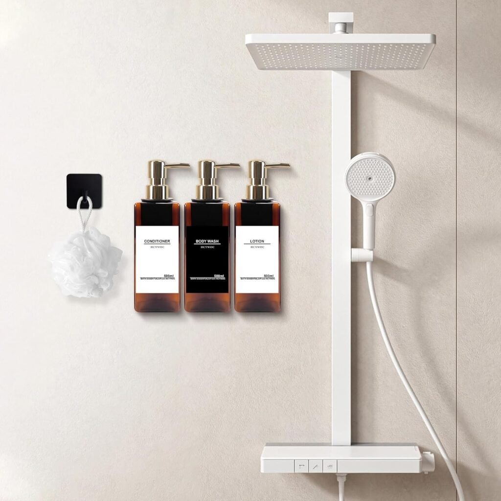 Shampoo dispenser 3 vaks voor douche met shampoo en conditioner, wandmontage zeepdispenser zonder boren 470 ml