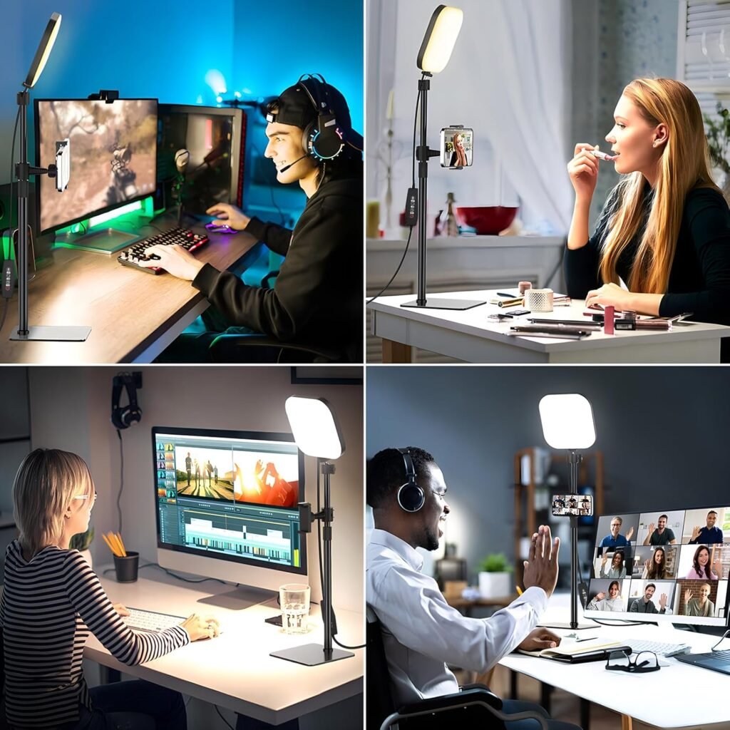 LED videolamp met telefoonhouder en 180 LED's voor videoconferenties, streaming en studiobelichting met USB voeding