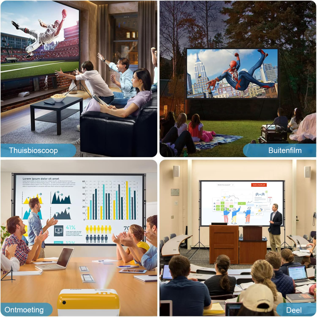 Portable projectiescherm met statief 120 inch uittrekbaar 16:9 Full HD scherm voor binnen en buiten hoogte verstelbaar voor filmavonden en kantoorgebruik