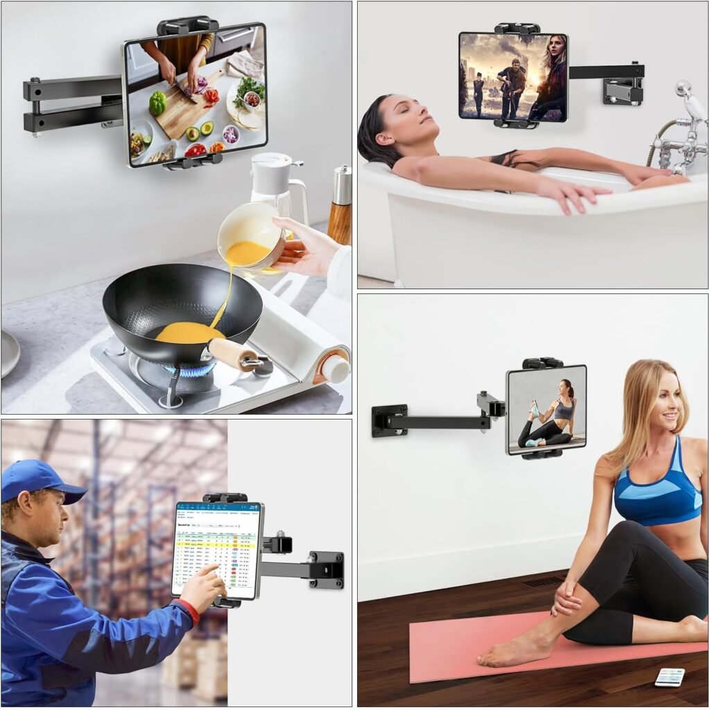 Tablet wandhouder met verstelbare metalen arm voor iPad, tablet en mobiele telefoon 4,7-13,5 inch