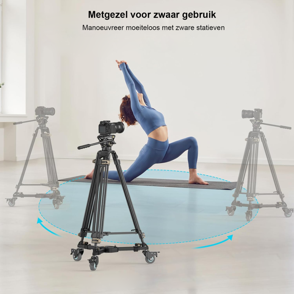 Statief dolly met 360° roterende wielen voor camera- en videostatief, heavy duty en verstelbaar ontwerp voor soepele camerabewegingen