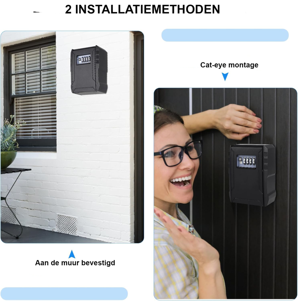 Sleutelkluis met cijfercode voor buiten met waterdicht codeslot en muurmontage in zwart