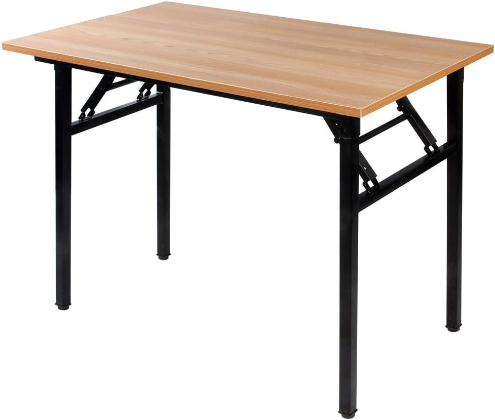 Vouwbare bureau tafel 100 x 60 cm in teak en zwart voor thuiswerk, kantoor en vergaderingen