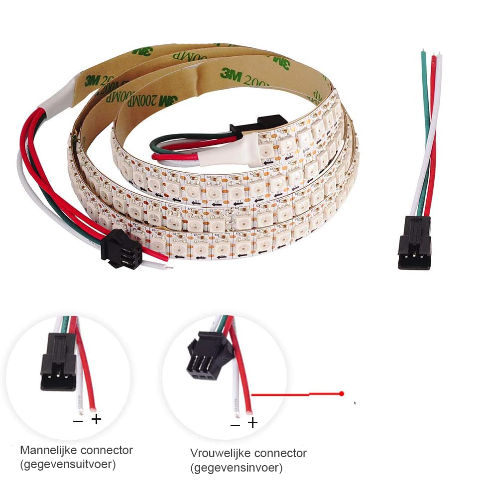 LED strip RGB programmeerbaar 1 meter met pixelverlichting en flexibele witte PCB