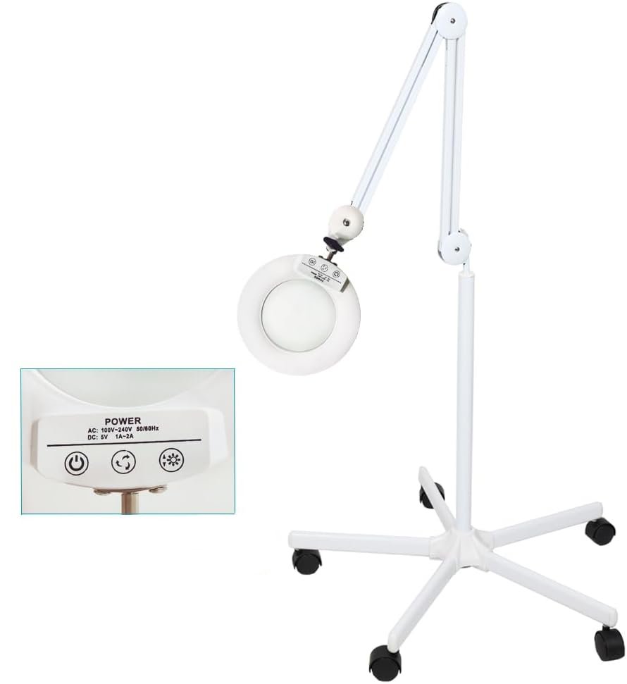 LED vergrootlamp met rolstandaard en verstelbaar vergrootglas voor beautybehandelingen, handwerken en cosmetisch gebruik