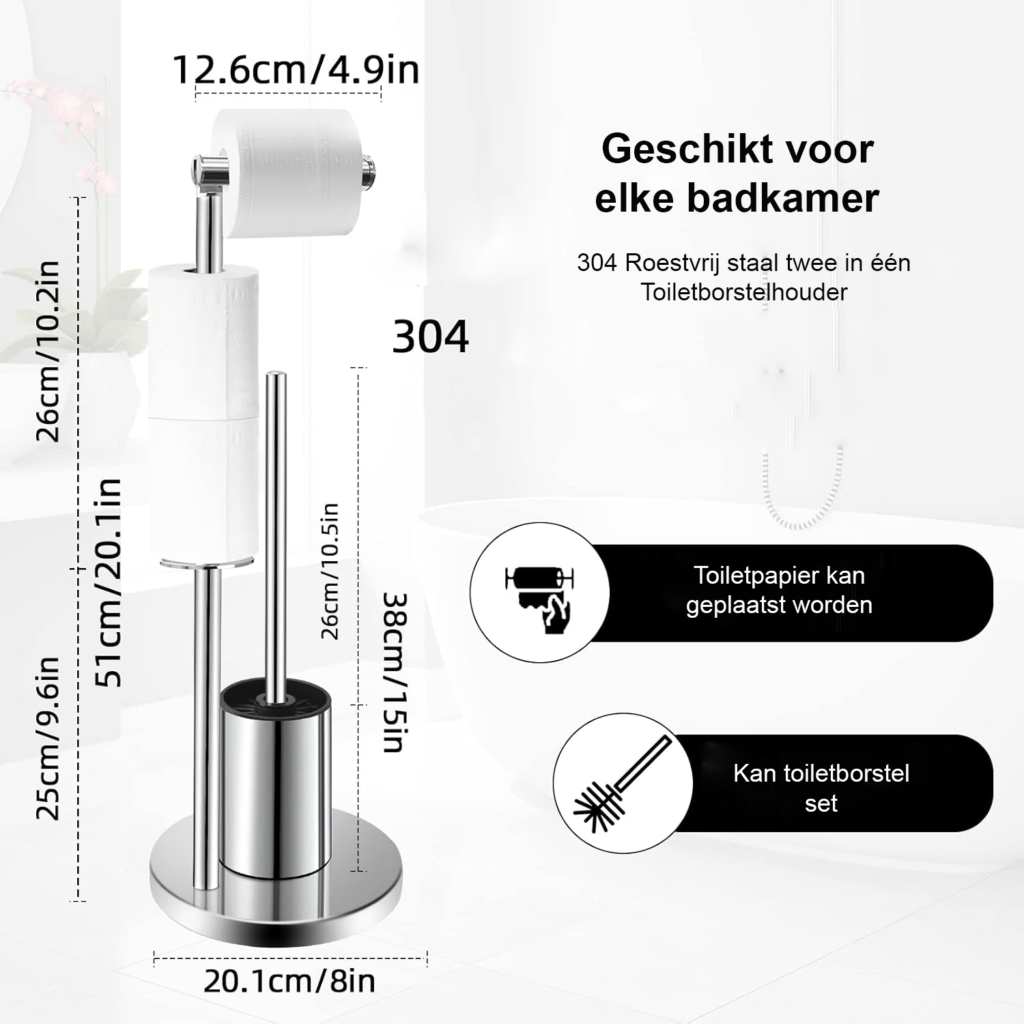 Toiletrolhouder met WC borstel van RVS 304 voor vrijstaande badkamer toiletset