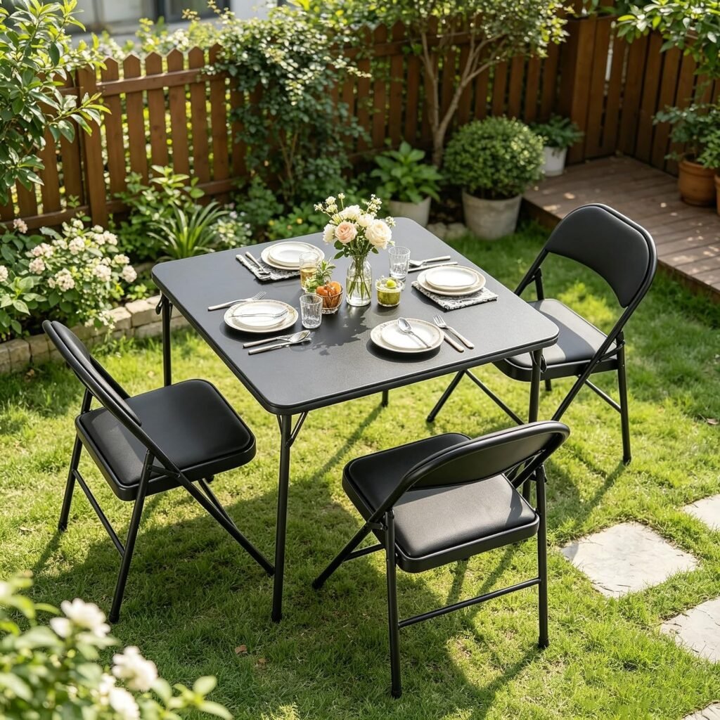 Opvouwbare tafel 80x80 cm zwart voor camping, tuin, balkon en buitengebruik