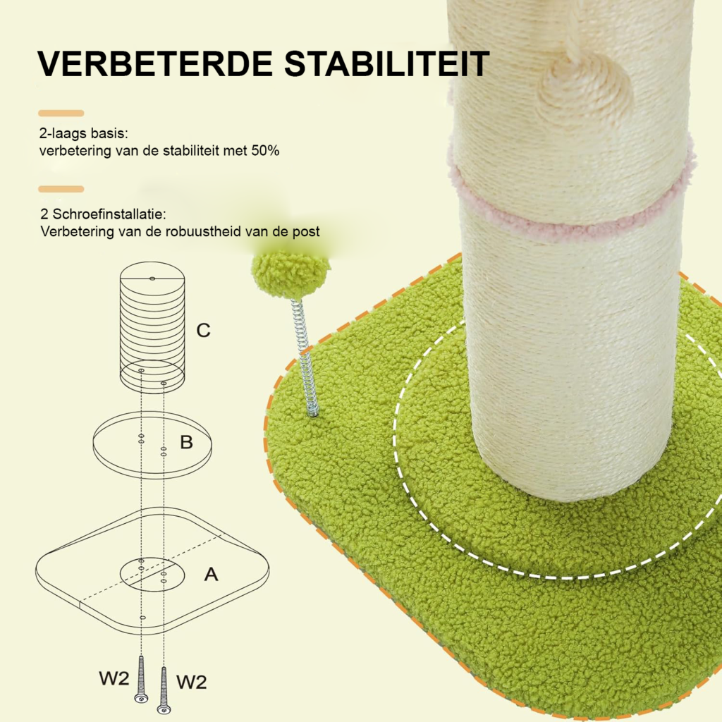 Hoge katten krabpaal beige met fluffy kattenbed en veerbal voor binnenkatten