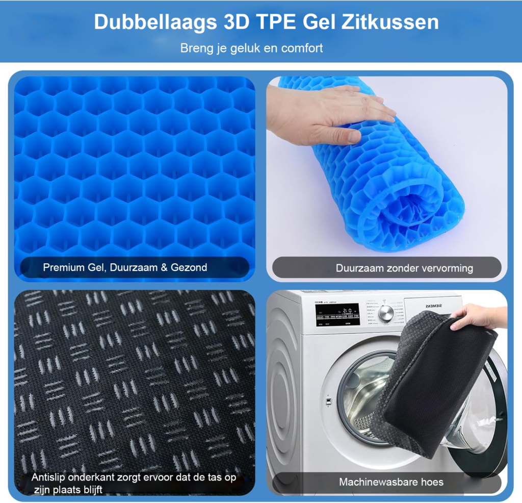 Gel zitkussen honingraat antislip drukverlagend voor auto bureaustoel en rolstoel breathable design