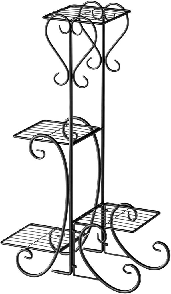 Metalen plantenrek 4-laags zwart voor bloempotten binnen, balkon en tuin