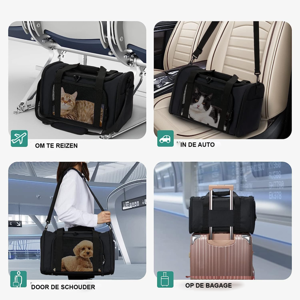 Draagtas voor kat en hond als opvouwbare transportbox tot 8 kg in zwart formaat 50 x 34 x 34 cm