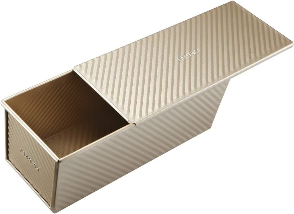 Goudkleurige broodbakvorm met schuifdeksel en antiaanbaklaag voor brood en cake 34x13,5x12 cm