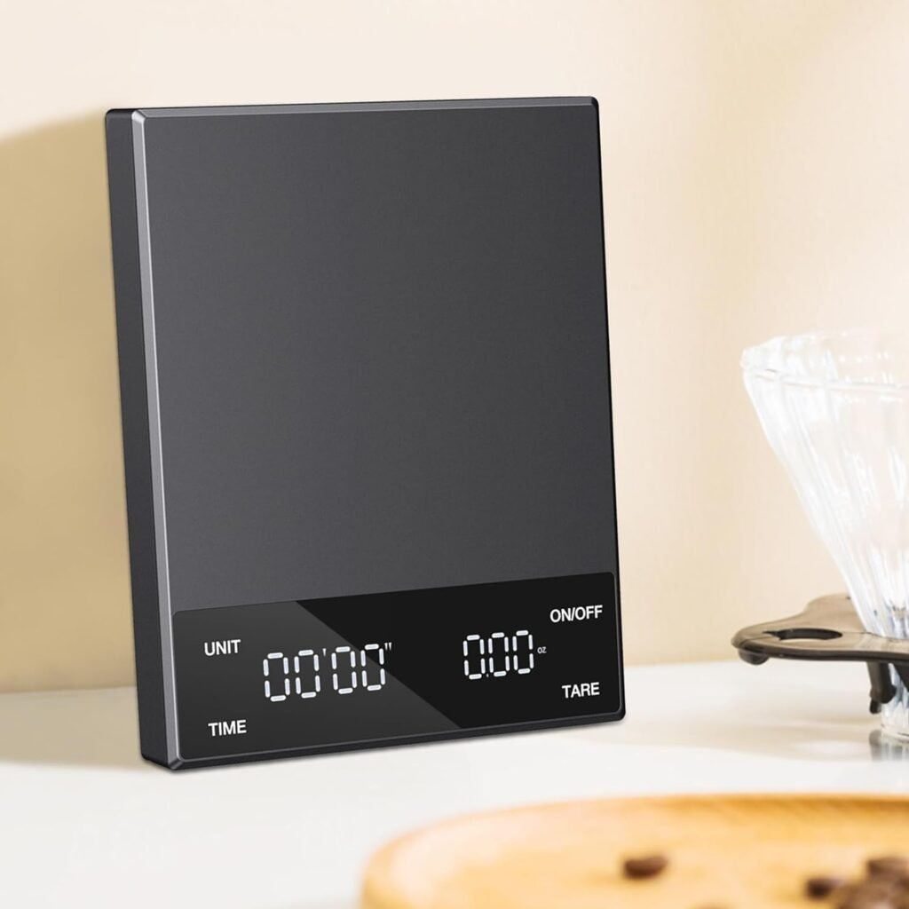 Elektronische espresso weegschaal met timer en digitale koffieschaal in zwart voor koffie en bakken