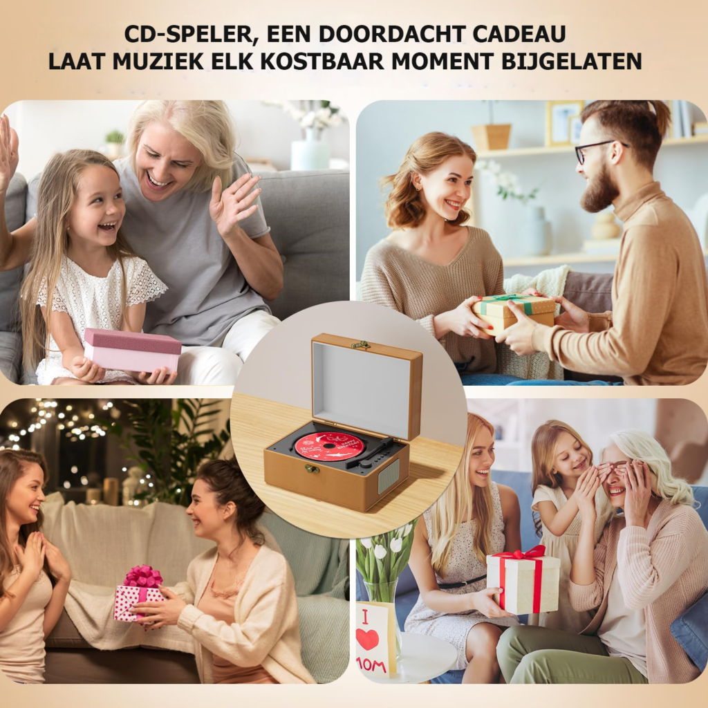 Draagbare bruine leren CD speler met luidsprekers voor woonkamer en interieur