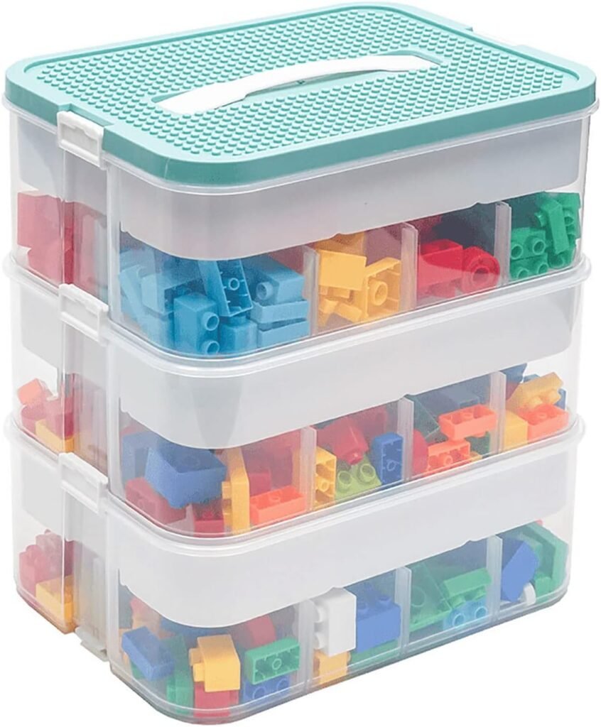 Opbergdoos voor kinderen met deksel, transparante speelgoed organizer met 3 niveaus
