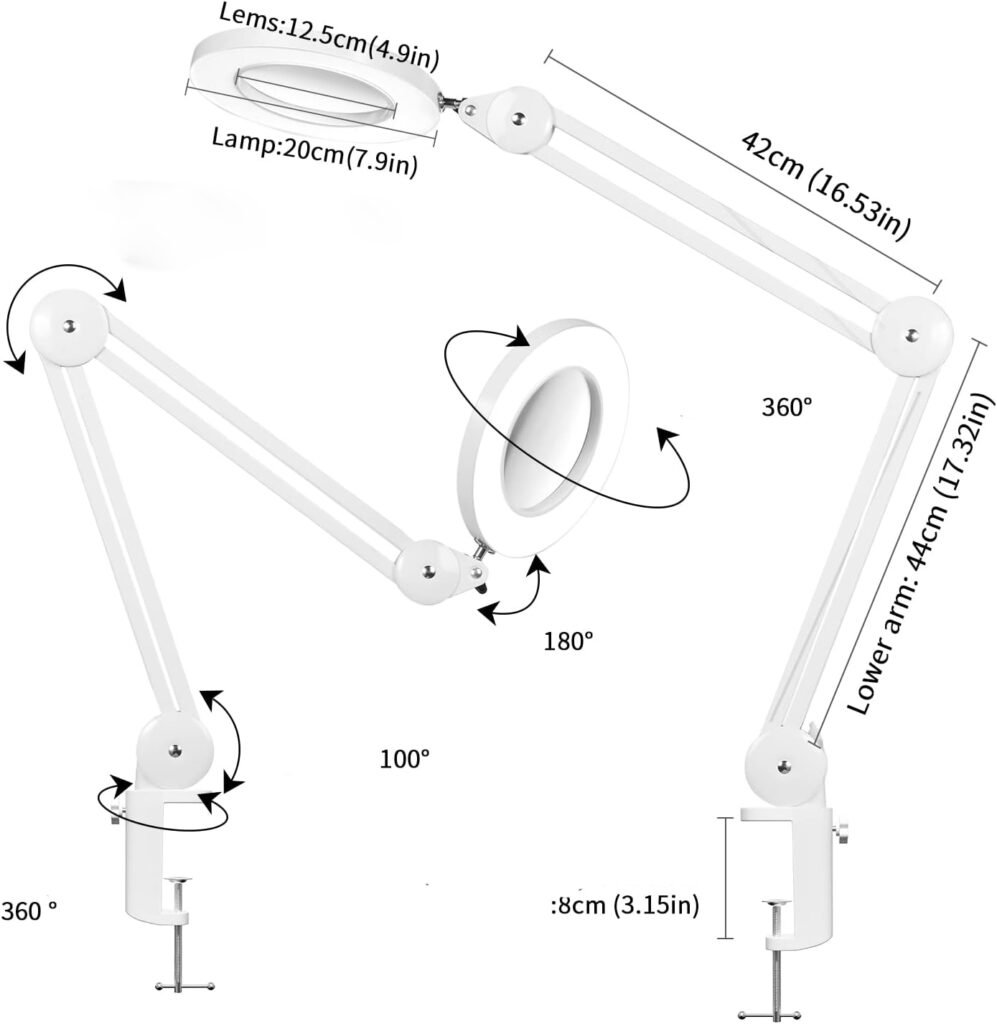 LED vergrootglaslamp met 5 dioptrie lens en dimbare verlichting voor knutselen en reparaties