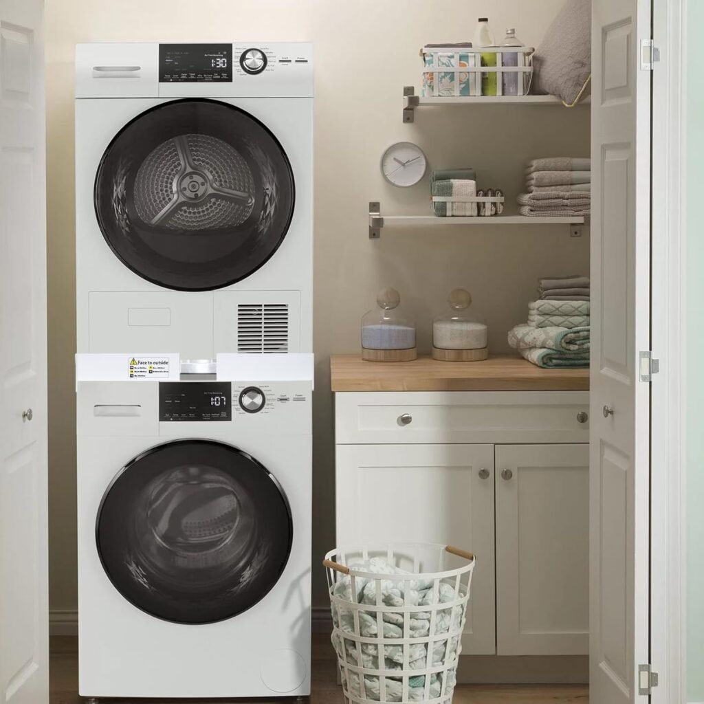 Universeel wasmachine droger tussenframe met ratchet touw voor stapelen in wit 46-66 cm