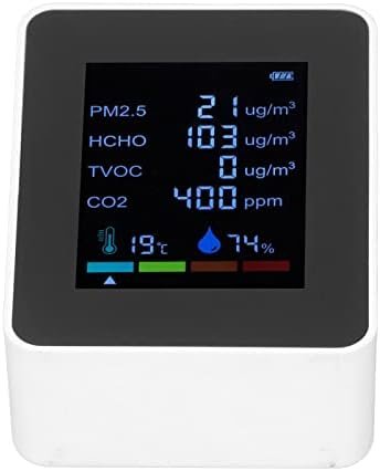 Luchtkwaliteitsmonitor 6-in-1 met CO2 meter, PM2.5, TVOC, HCHO detector en luchtvochtigheidsmeter voor binnenlucht monitoring
