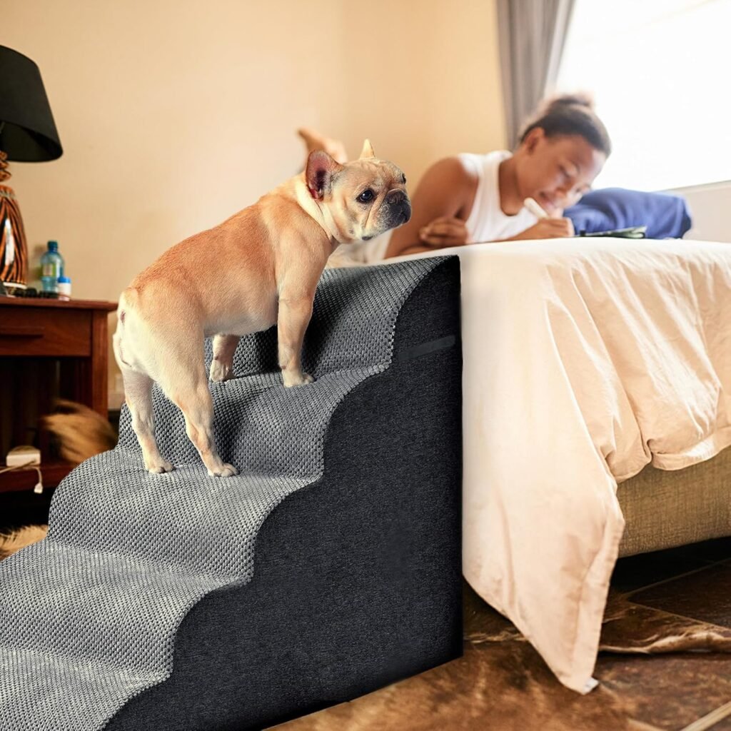 Hondentrap met 5 treden voor kleine honden met schuim, wasbare hoes en antislip onderkant