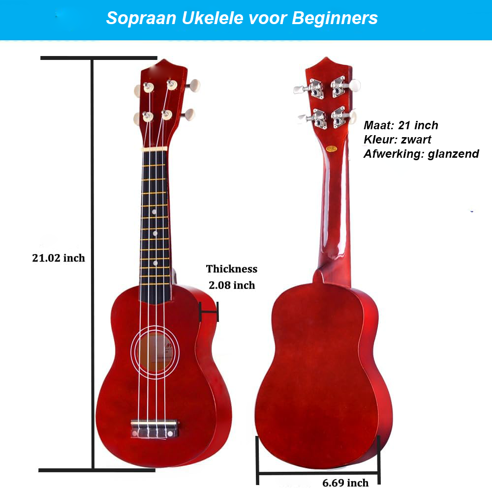 Sopraan ukulele starter set 21 inch bruin met draagtas clip-on tuner extra snaren plectrum en accessoires voor beginners