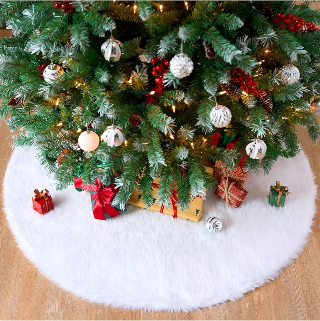Witte faux bont kerstboomrok 36 inch voor zachte kerstdecoratie onder de kerstboom