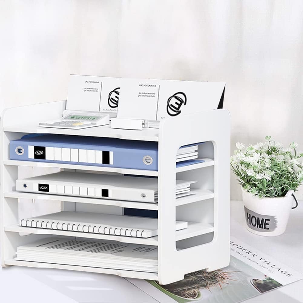 A4 bureau organizer 5-laags stapelbare document organizer 32 x 35 x 25 cm voor papieropslag thuis, kantoor en school