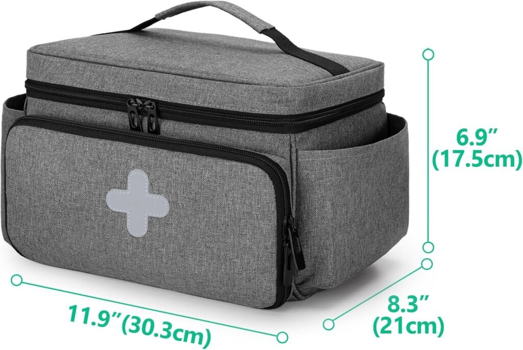 Medicijntas Klein Formaat - Lege EHBO Opbergtas voor Gezin en Noodpakket - Waterafstotende Eerste Hulp Organizer - Draagbare Grijze Medicijnbox Zonder Inhoud