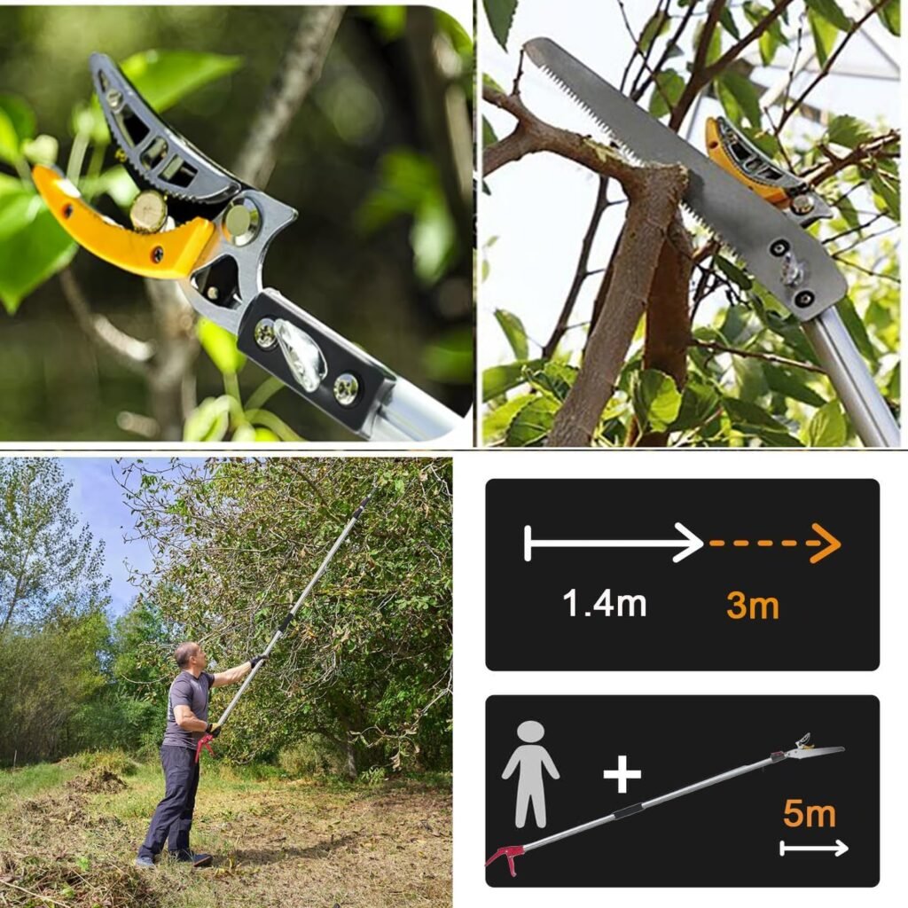 Telescopische snoeischaar met takkenzaag voor bomen, struiken en hoog snoeiwerk tot 3,40 meter
