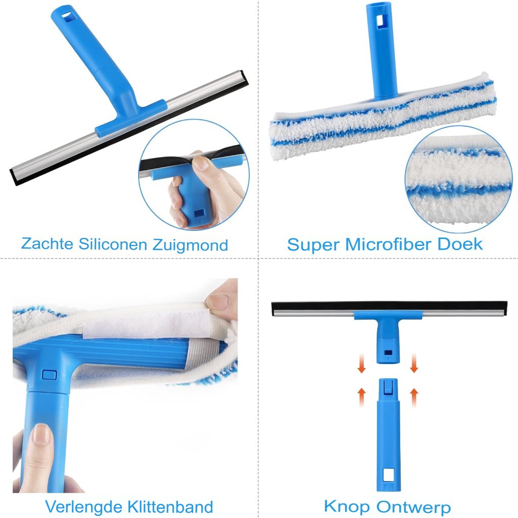 Raamwisser met telescoopsteel 146 cm voor ramen, douche, spiegel en autoglas
