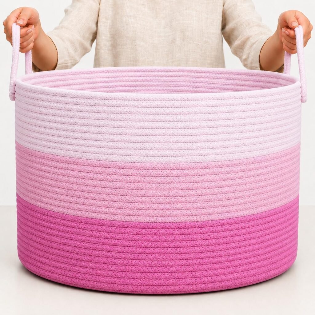 3-delige katoenen touw opbergmanden roze set 50x33 cm - wasmand en opbergmand - handgemaakt - woonkamer slaapkamer opslag