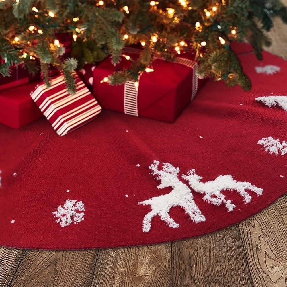 3D gebreide kerstboomrok 122 cm handgemaakte wol met sneeuwvlok en hert motief boomvoet decoratie kerstversiering thuis