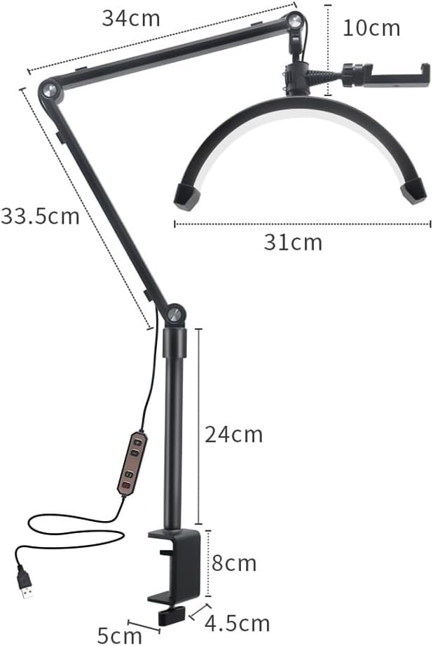 LED video lamp 10W met dimbare halvemaanlamp, USB kabel en statief voor vloggen, make-up en schoonheidssalon
