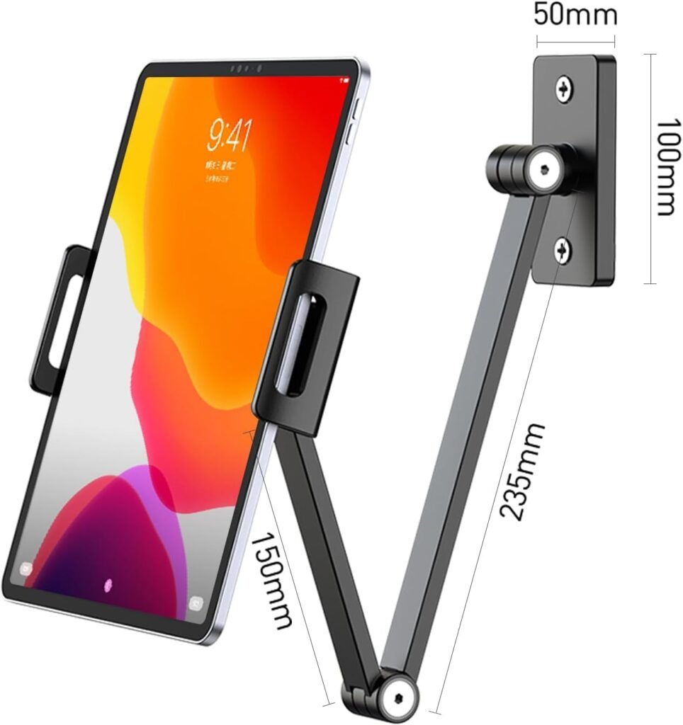 Muurbeugel voor tablet aluminium 360° draaibaar en opvouwbaar voor 4-13 inch tablets en smartphones