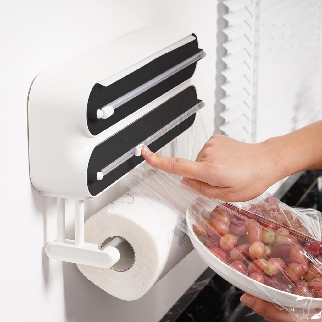Keukenrolhouder wandmontage zwart met 3-in-1 foliehouder en transparante foliesnijder voor keukenrollen en aluminiumfolie