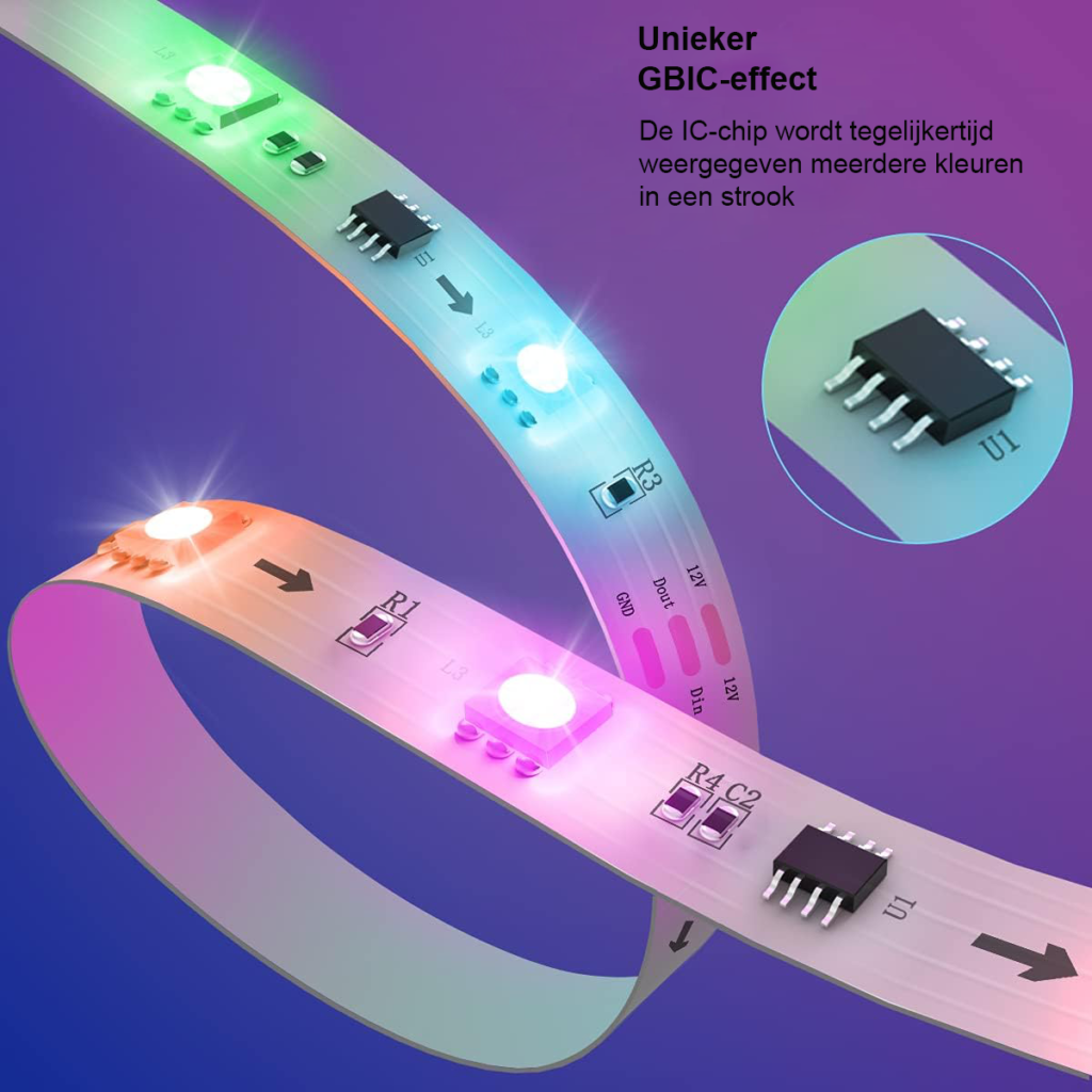 RGBIC LED strip 5 meter met app bediening muzieksynchronisatie en kleurverlichting voor woonkamer en tv decoratie