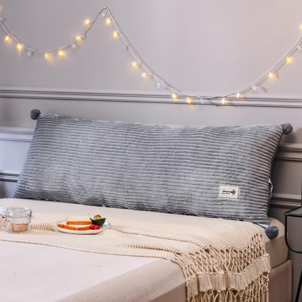 Rugsteun kussen grijs 80x45 cm met antislipbanden voor bed, sofa en hoofdbord met wasbare hoes