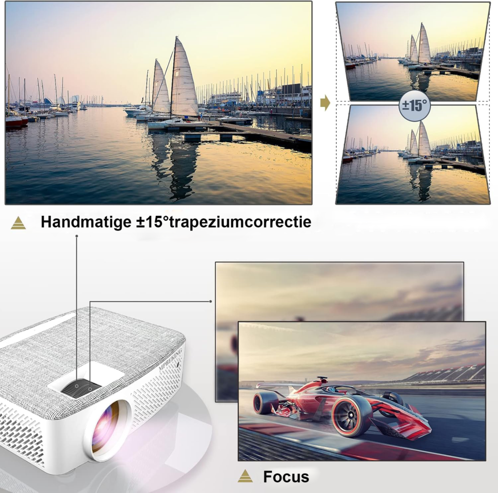 WiFi beamer 7500 lumen projector 120 inch scherm draadloze WLAN Bluetooth 1080p compatibel smartphone tablet Fire Stick ingebouwde luidspreker