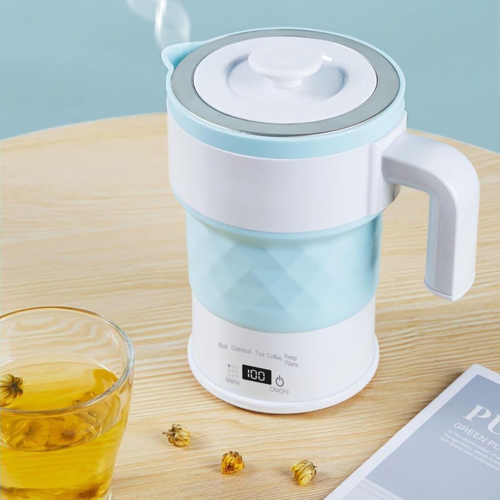Opvouwbare elektrische waterkoker 0,7L blauw voor camping en reizen met snelle verwarming 1200W