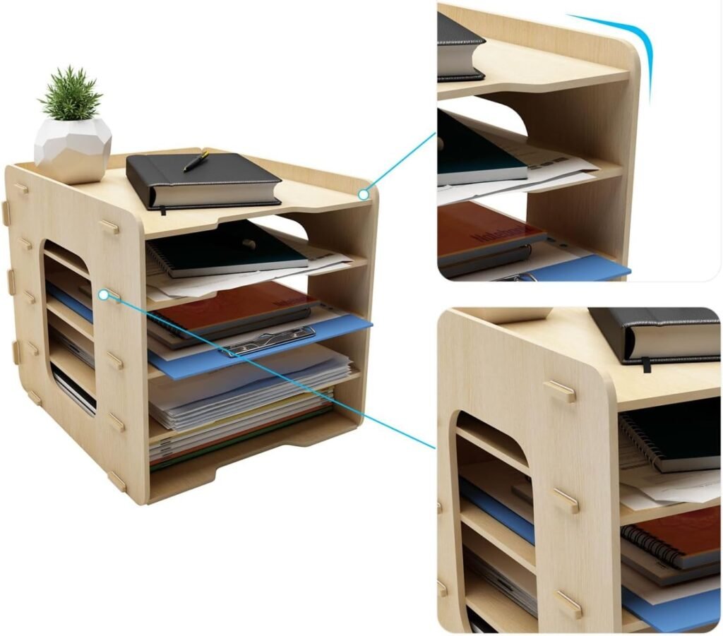 Houten bureau organizer met 5 lagen voor A4 documenten, post en tijdschriften