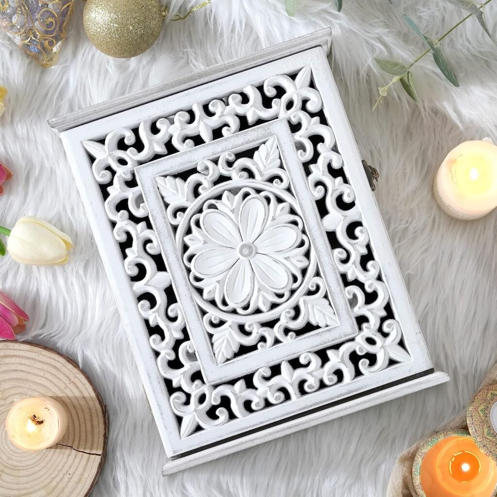 Witte houten sleutelkast met 6 haken voor sleutels in hal, entree en kantoor 27 x 21 x 7 cm