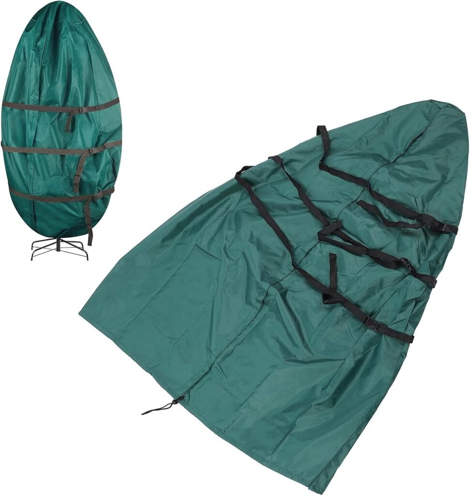 Groene opbergtas voor kunstkerstboom van 420D polyester met trekkoord en spanbanden voor stofvrije opslag
