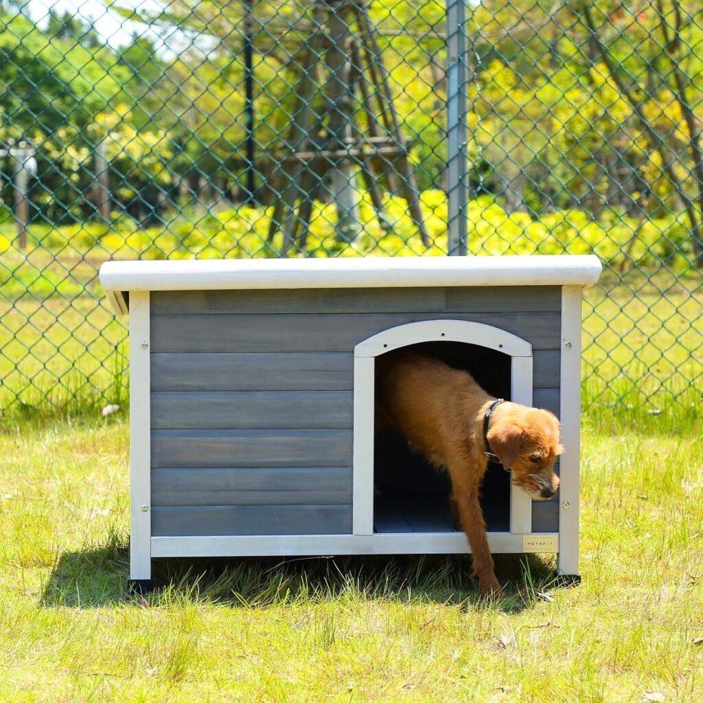 Hondenhok buiten met afneembare bodem - Houten hondenhuis voor honden - Geïsoleerde schuilplaats met puntdak - 78x53x58 cm
